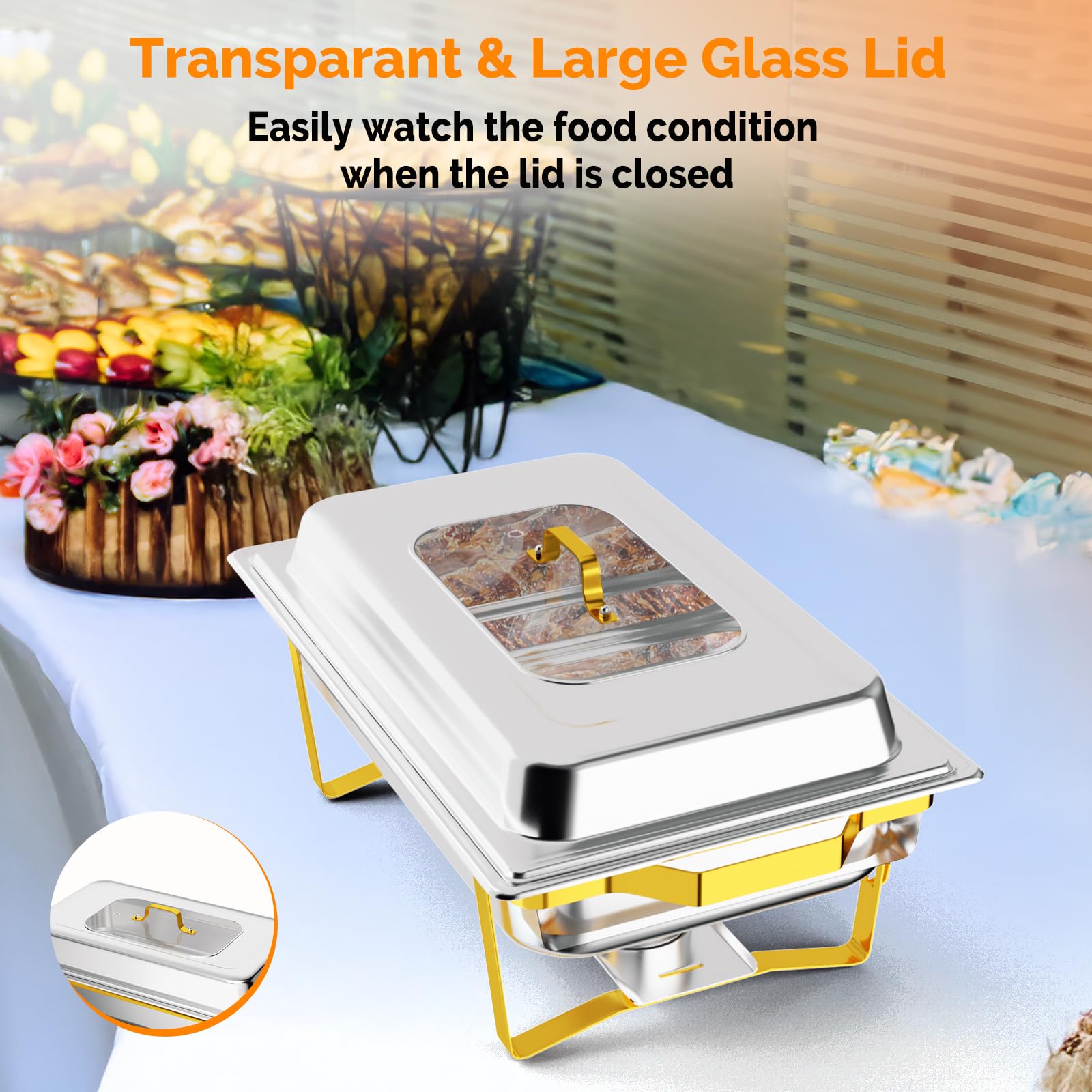 ROVSUN 9 QT Chafing Dish Buffet Set with Glass Lid, Folding Frame & 3 1/3 Size Pan