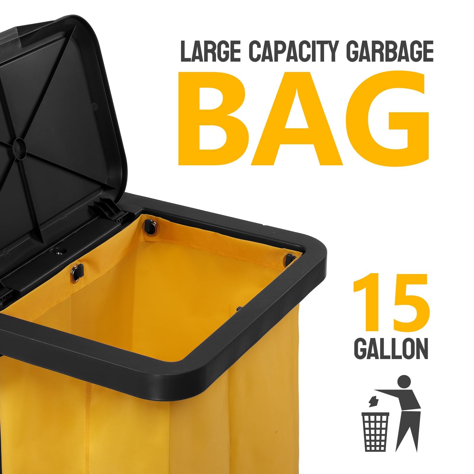 3-Tier 500 LBS Capacity Janitorial Cart with 15 Gallon Bag Black