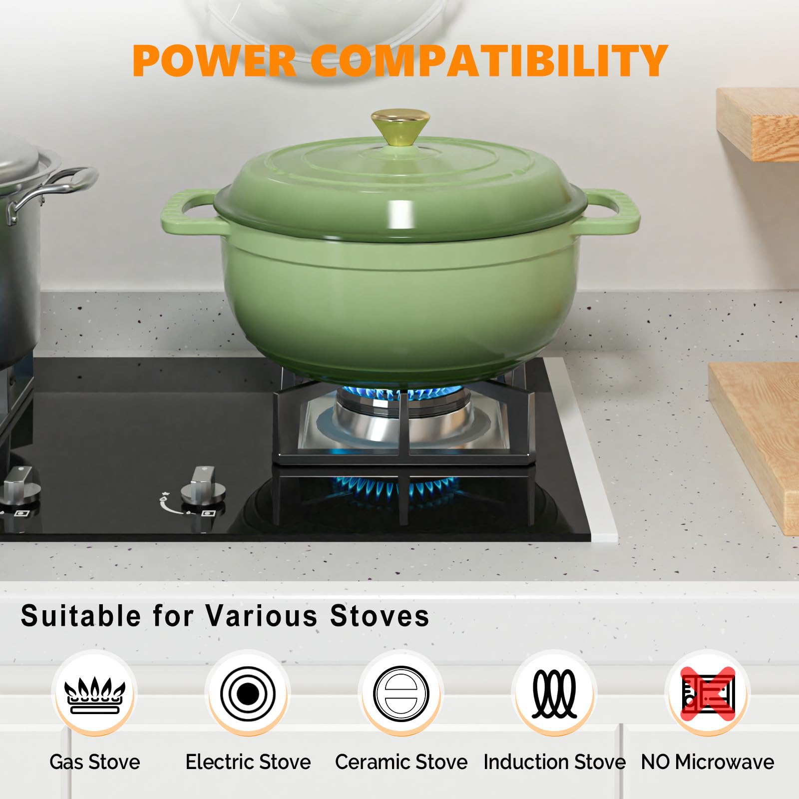 ROVSUN 7.5 QT Enameled Cast Iron Round Dutch Oven Sage Green