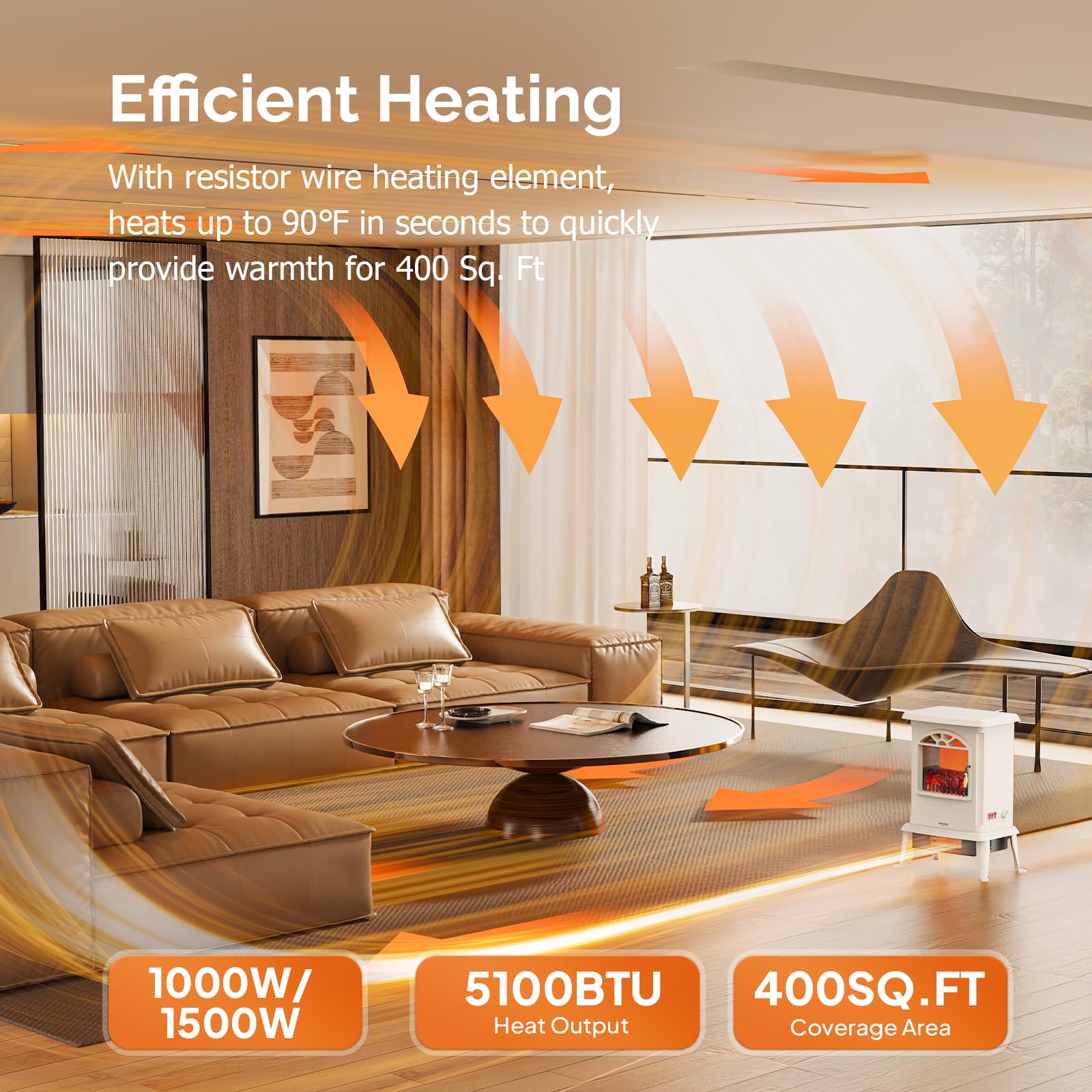 ROVSUN 22" High 1500W 120V Electric Fireplace Stove Milky White