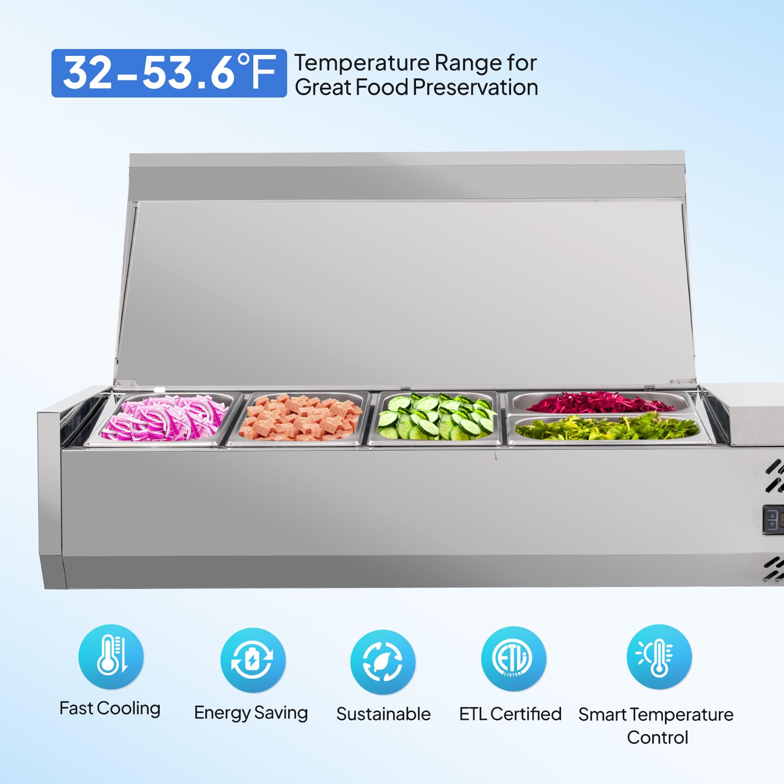 ROVSUN 47" 150W 110V Refrigerated Prep Rail Countertop