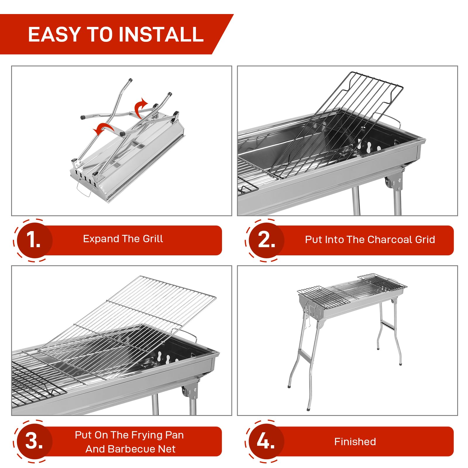 ROVSUN 28" Portable Stainless Steel Charcoal Grill Foldable