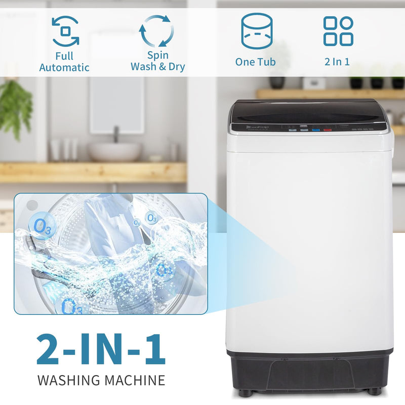 ROVSUN 17.6lbs Full Automatic Washing Machine, 2 in 1 Portable Laundry Washer with Drain Pump