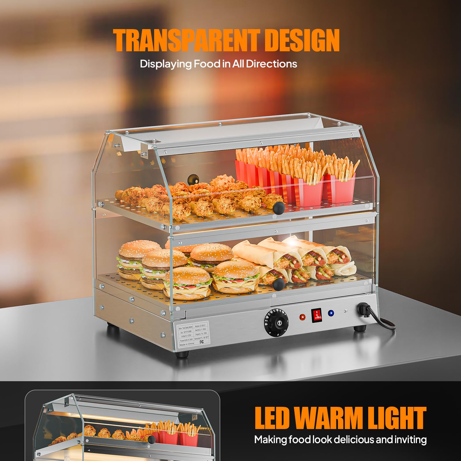 ROVSUN 2-Tier 14 Inch Pizza Warmer Countertop with LED Lighting