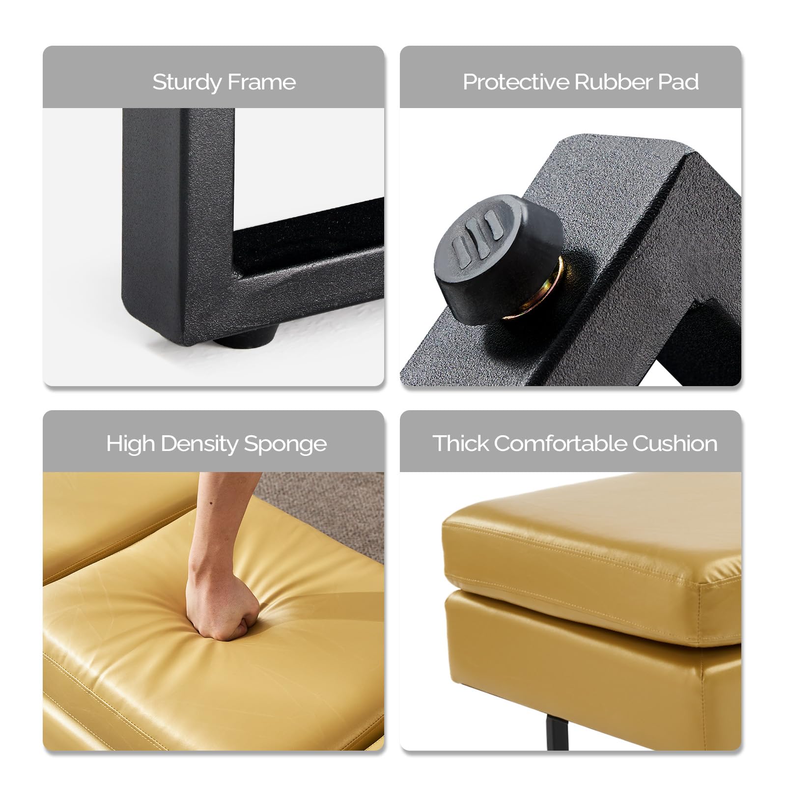 59.5" Waiting Chair Bench Seating Faux Leather Gold