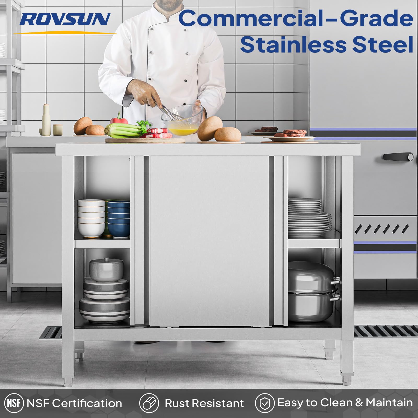 ROVSUN 39" x 19" Stainless Steel Table with Cabinet