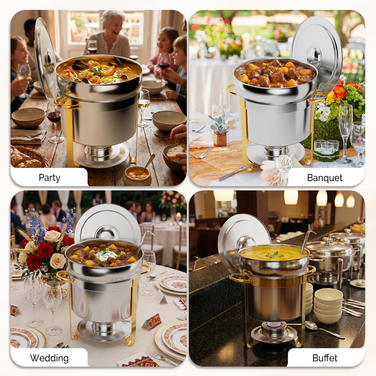 ROVSUN 11 QT Round Silver-Gold Buffet Soup Chafer with Lid Holder