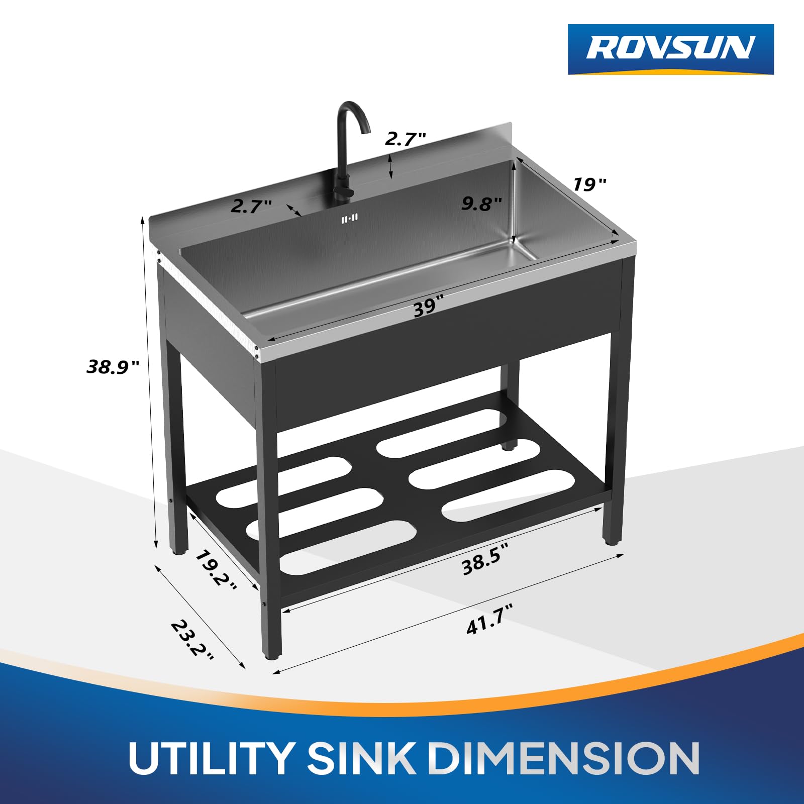 ROVSUN 42" x 23" Stainless Steel Utility Sink with Faucet