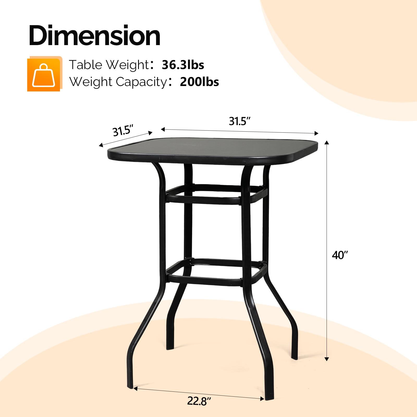40" Outdoor Patio Bar Height Table Black