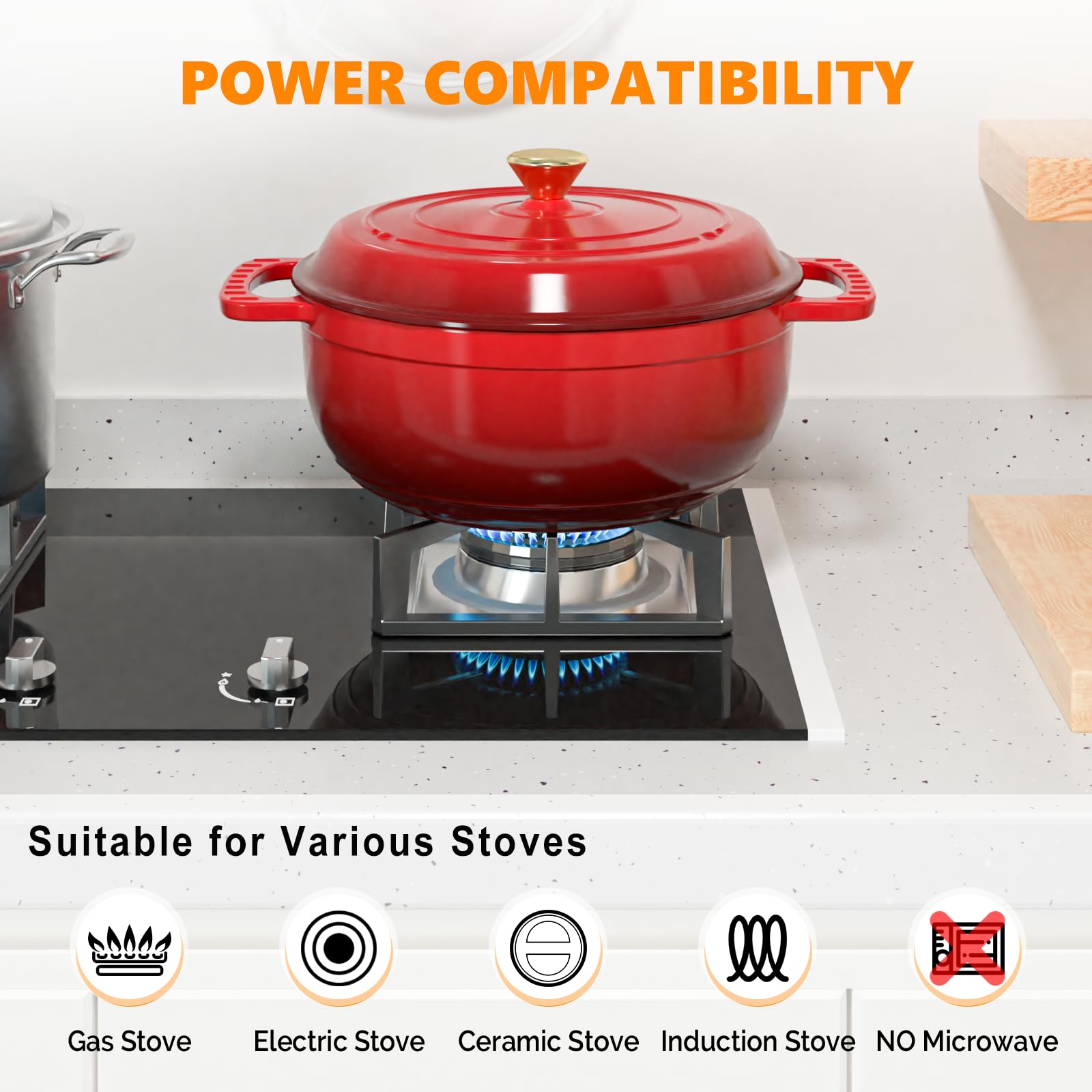 ROVSUN 7.5 QT Enameled Cast Iron Round Dutch Oven Red