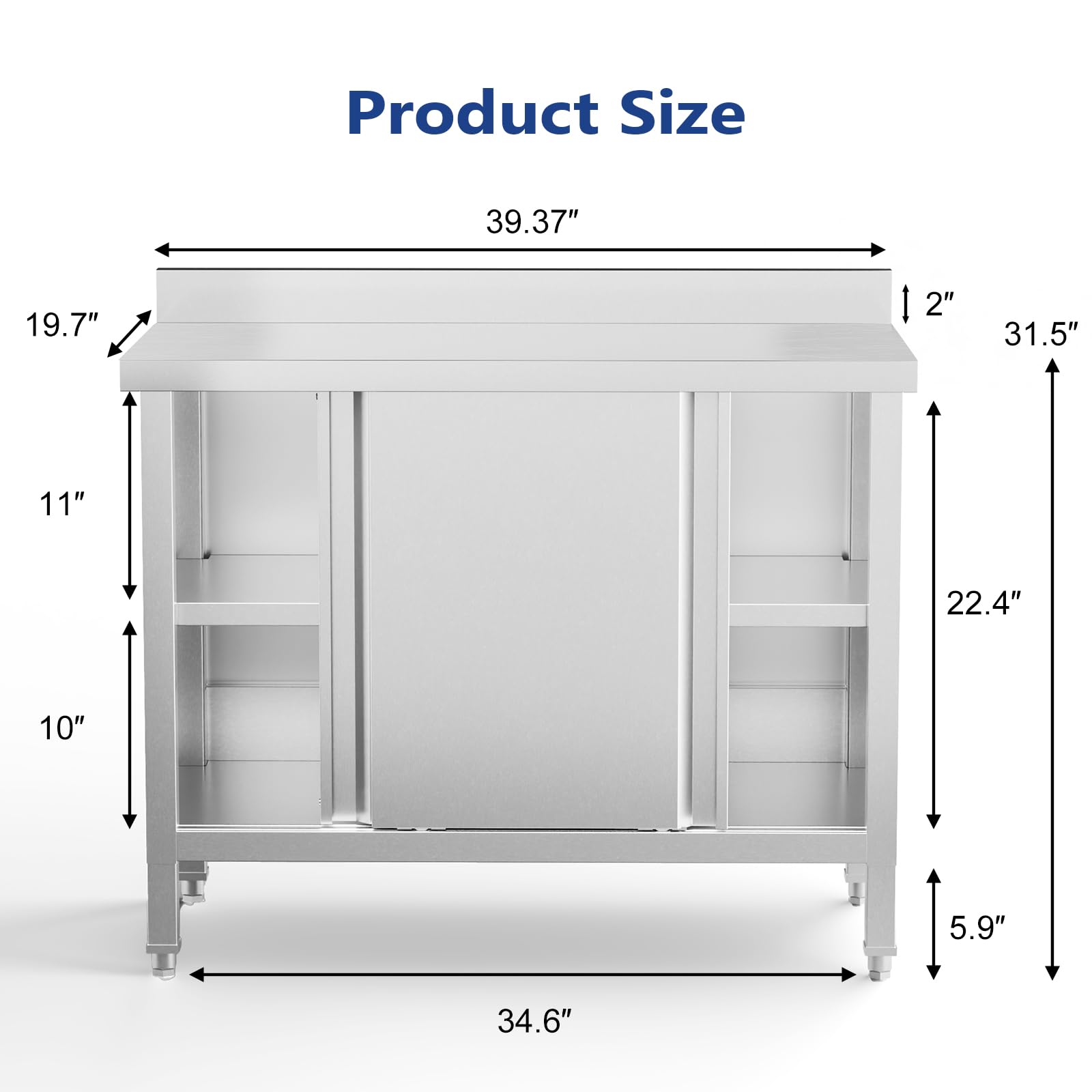ROVSUN 39" x 19" Stainless Steel Table with Cabinet & Backsplash