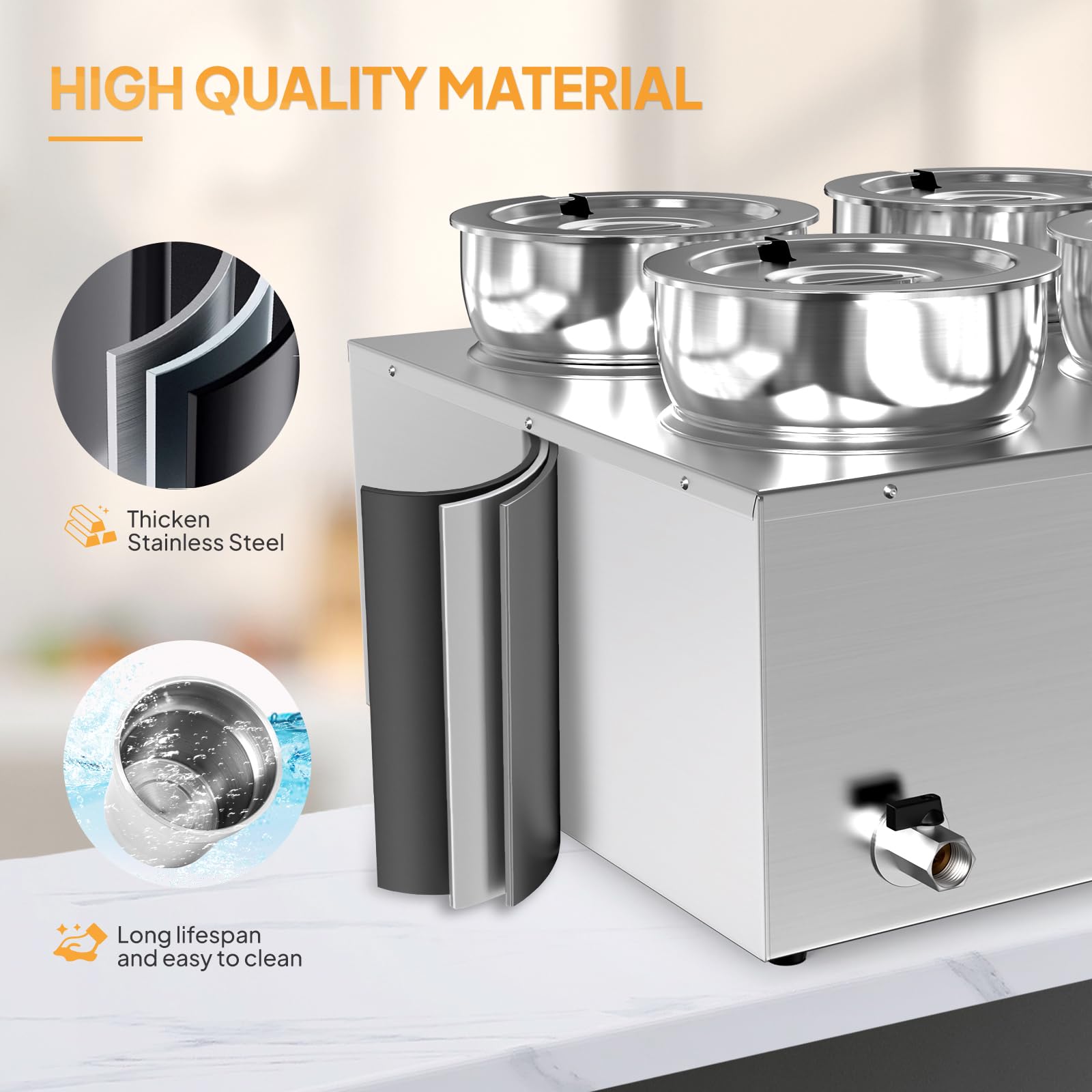 ROVSUN 30 QT 1,500W 110V Electric Soup Warmer Steam Table Countertop