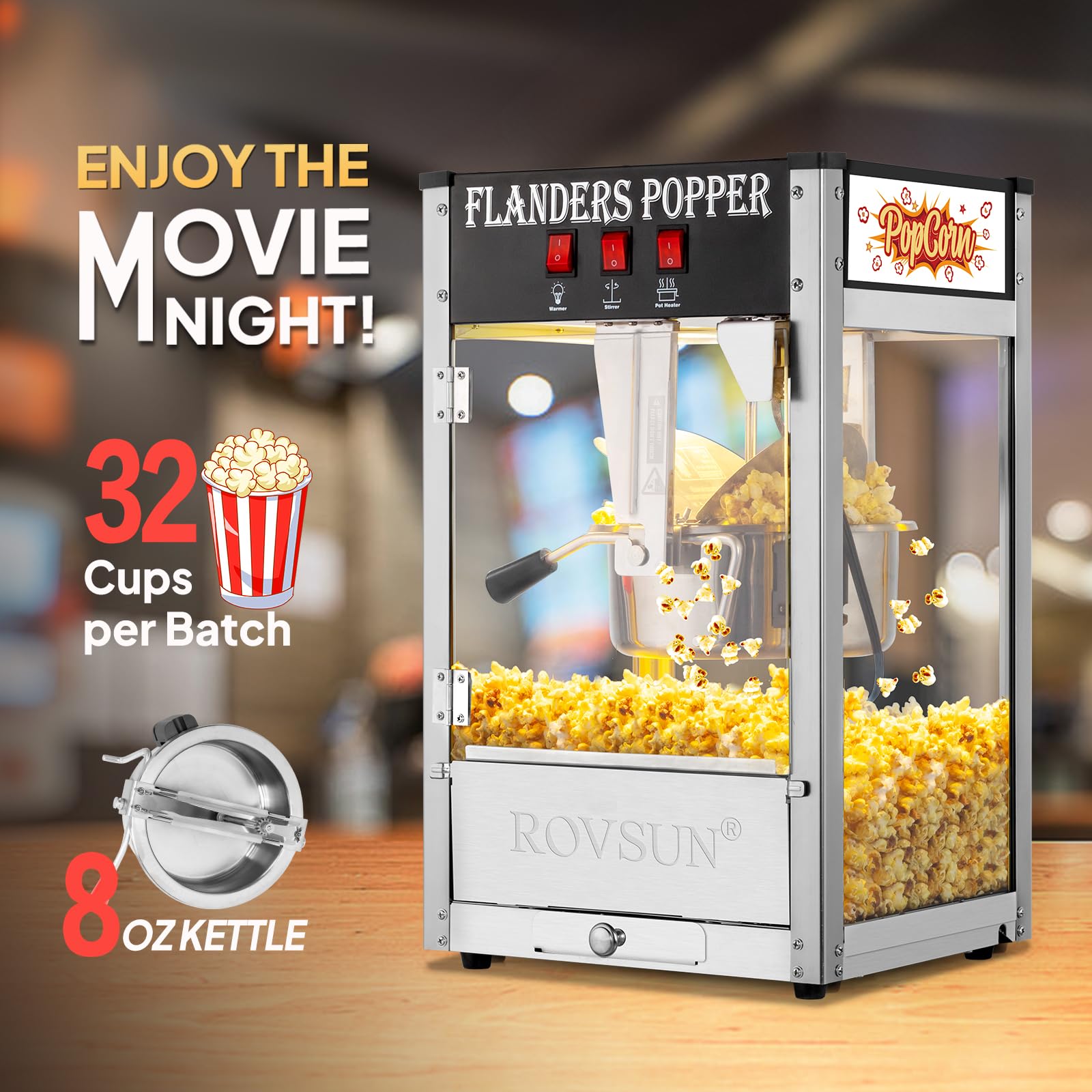 ROVSUN 8 oz Black Popcorn Machine Countertop