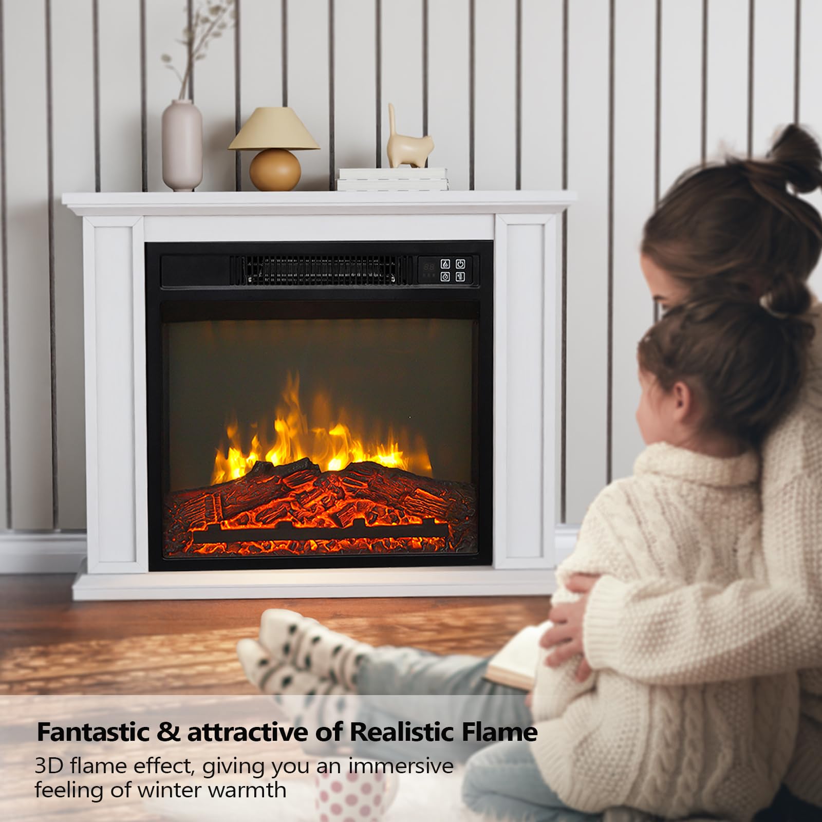 ROVSUN 21'' High 1400W 120V Electric Fireplace with Mantel & Remote