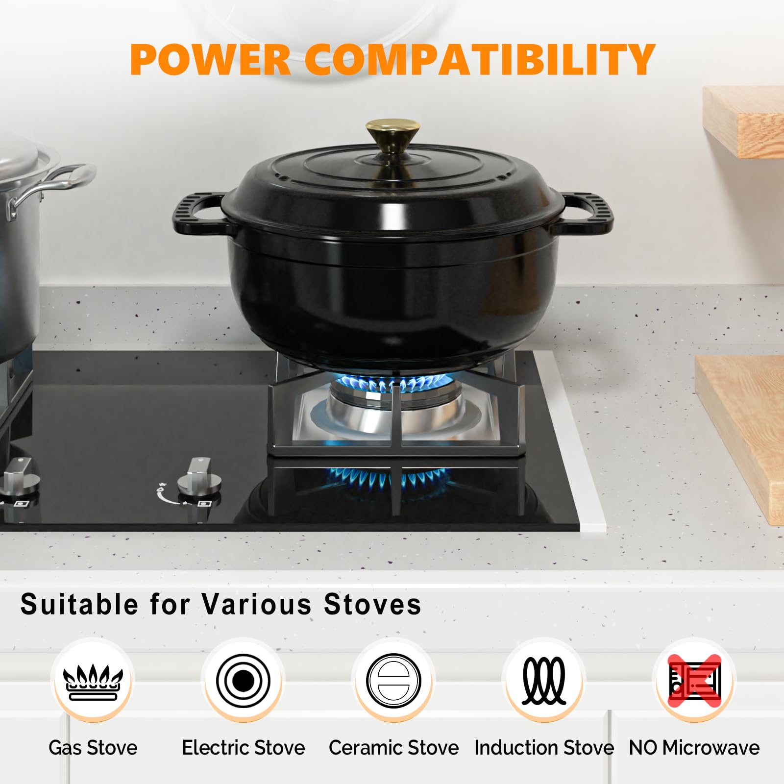 ROVSUN 6 QT Enameled Cast Iron Round Dutch Oven Black