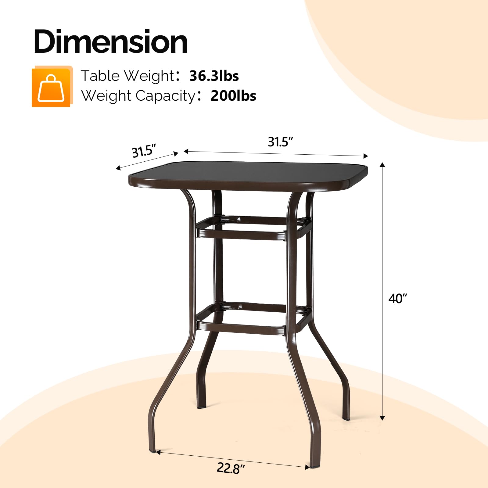 40" Outdoor Patio Bar Height Table Brown