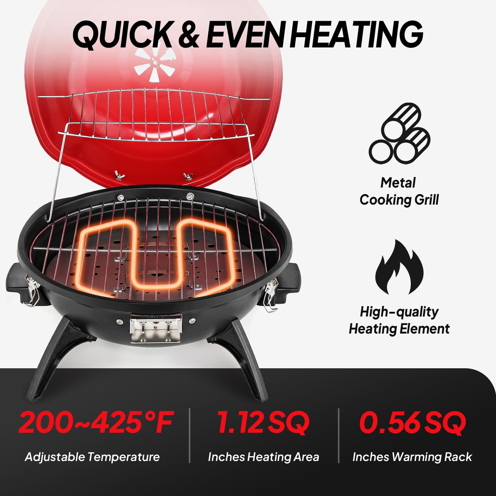 ROVSUN 1,600W Tabletop Electric Grill with Temperature Control Red