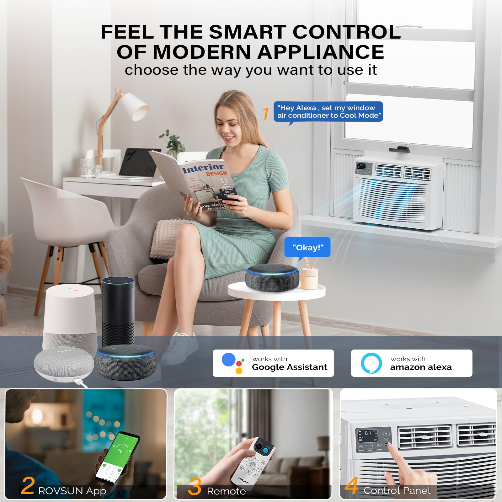 ROVSUN 18000 BTU Air Conditioner Window Unit, 3-in-1 Window AC Unit Cooler, Dehumidifier & Fan with Timer, Remote Control & Installation Kit, Cooling Rooms up to 1000 Sq. Ft, 230V/60Hz, White & Grey