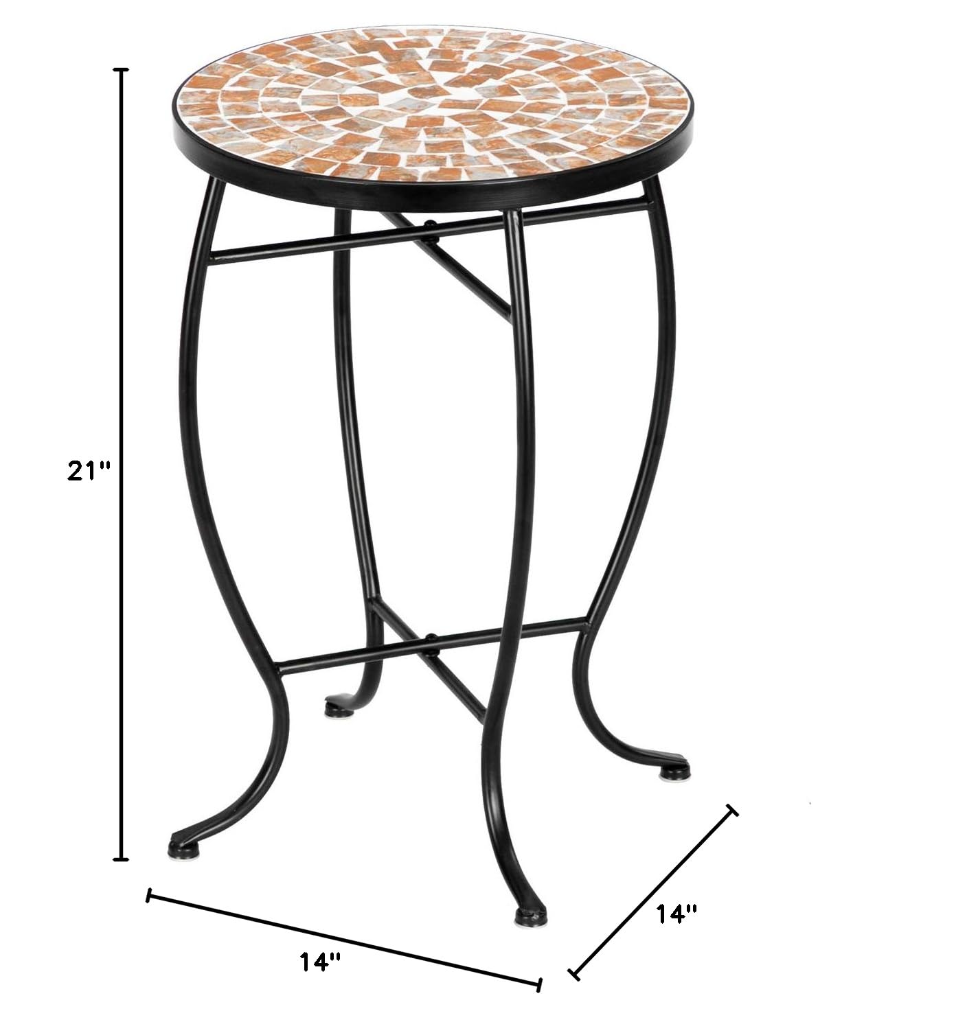14" Round Mosaic Outdoor Side Table Golden Yard