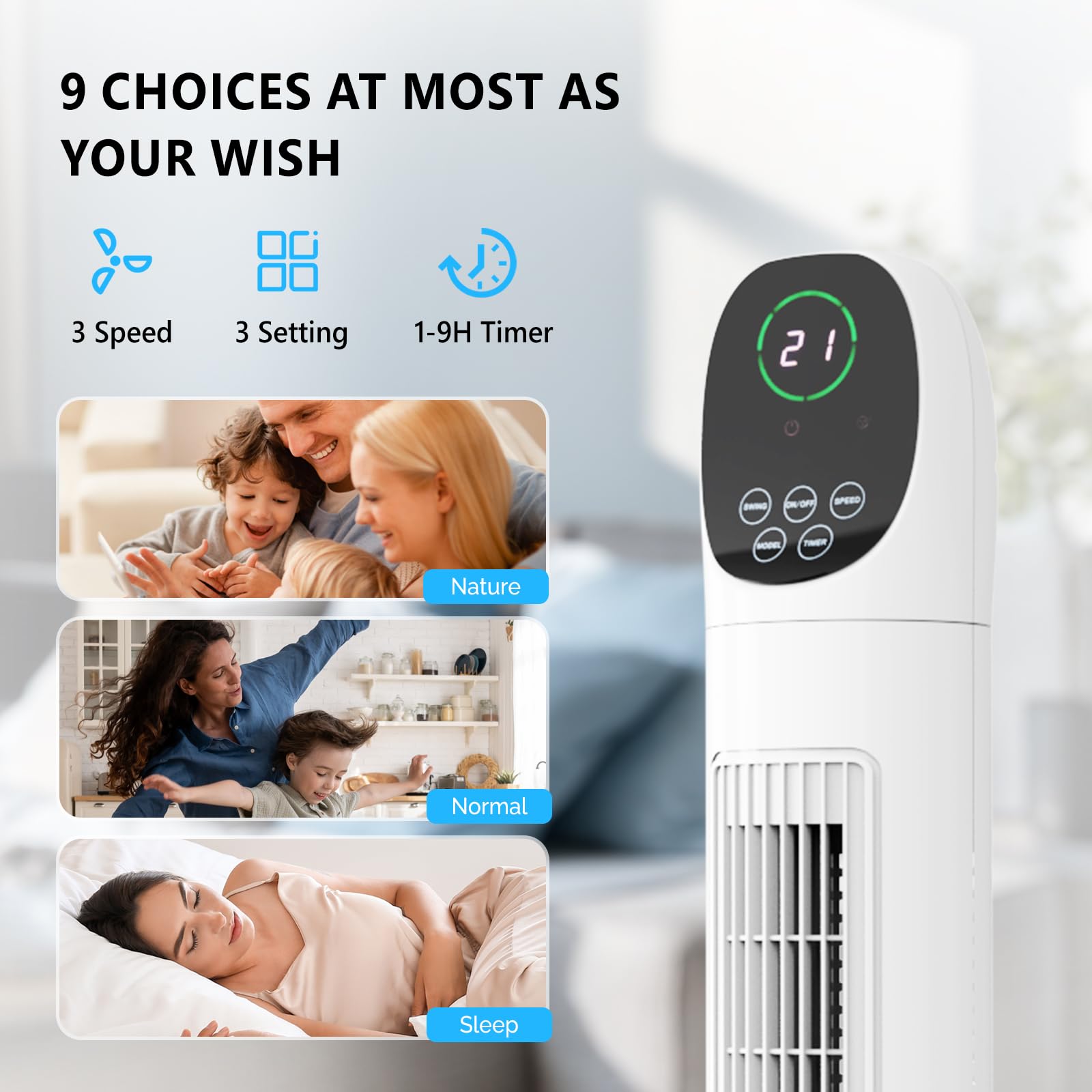 ROVSUN 34" 50W 110V Tower Fan with 3 Speeds