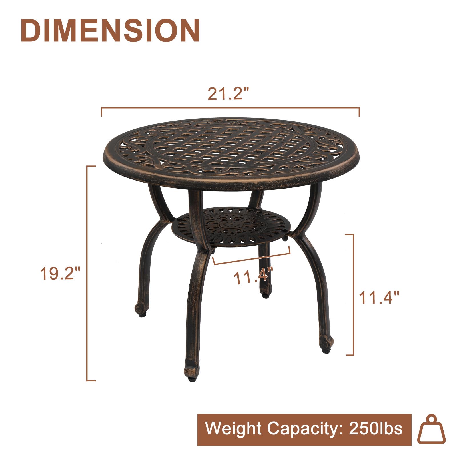 22" Round Cast Aluminum Outdoor Side Table Bronze