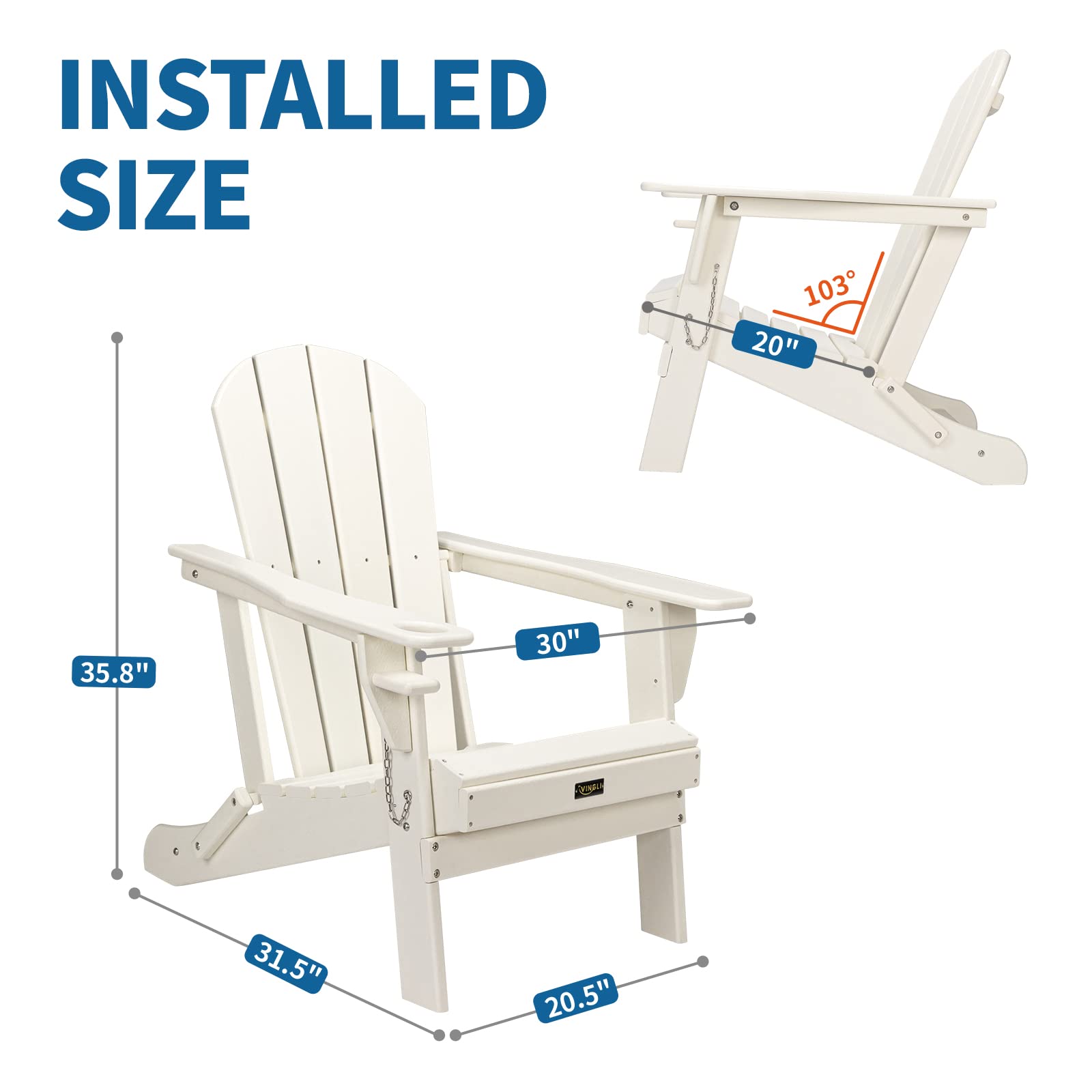 Plastic Folding HDPE Adirondack Chair with Cup Holder White