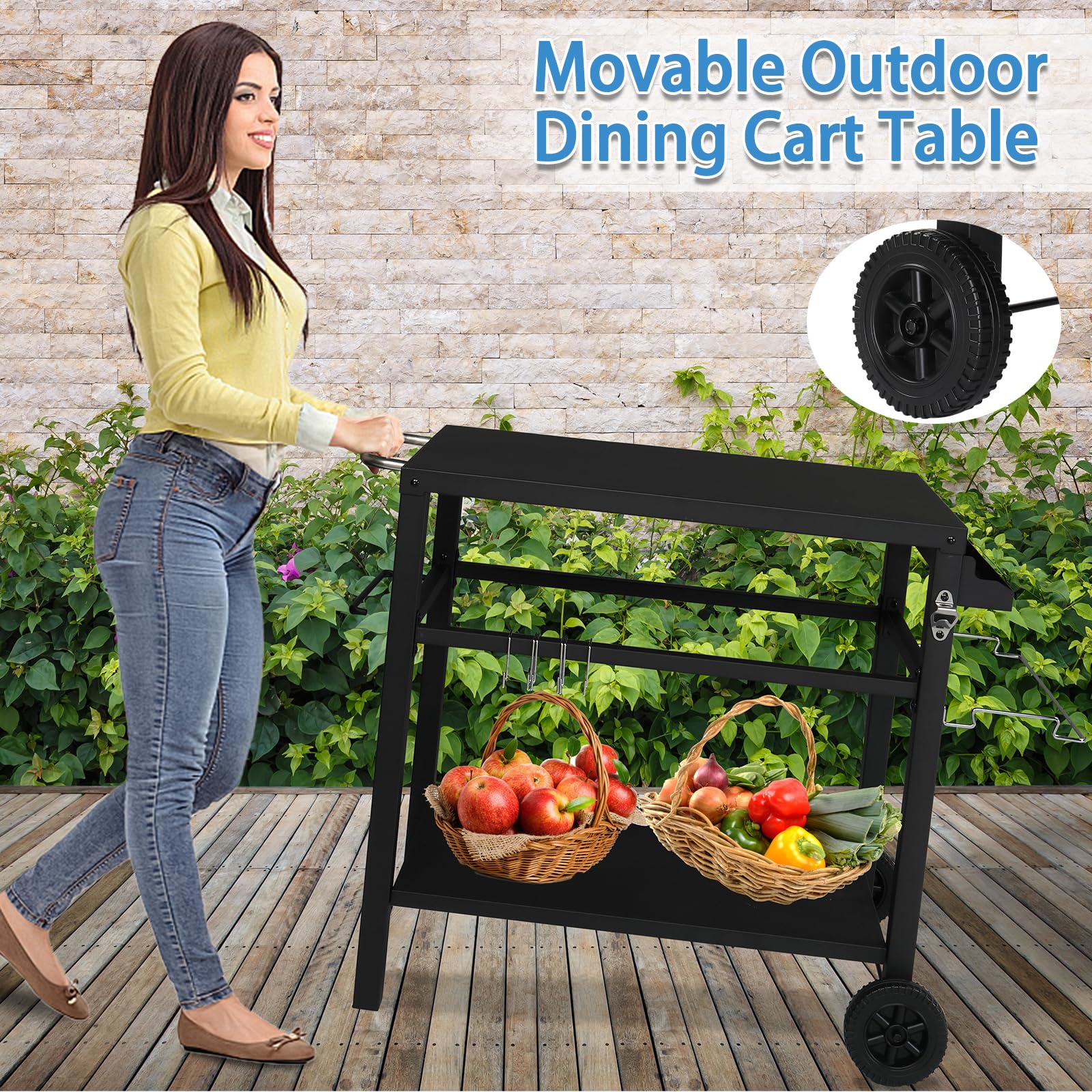 ROVSUN 44" Outdoor Grill Cart with Flattop Black