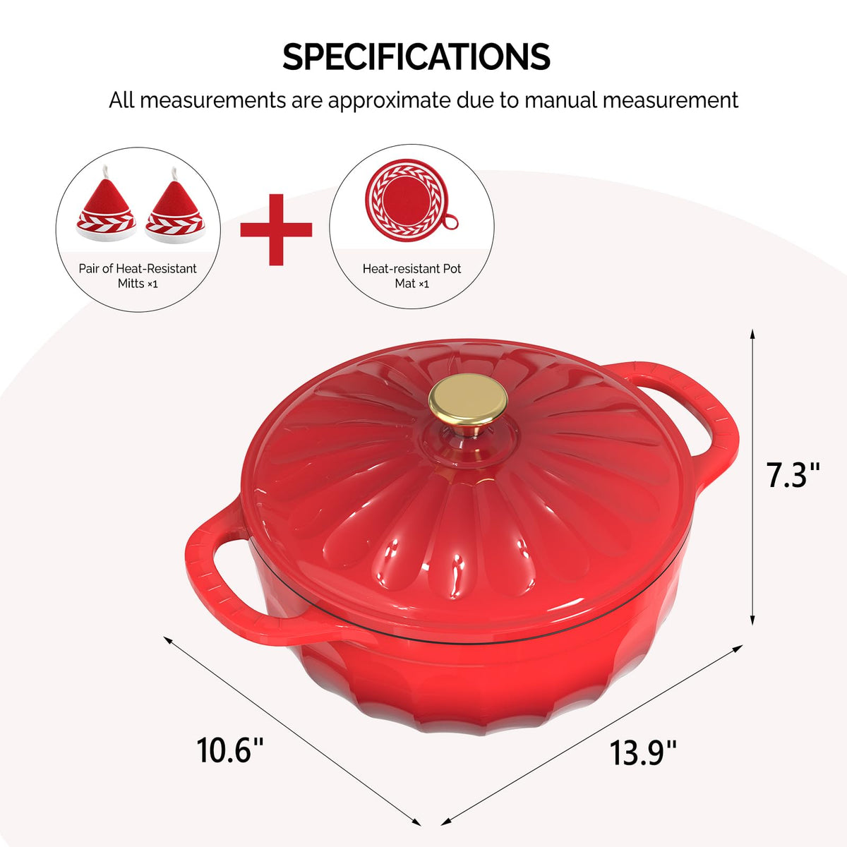 ROVSUN 5 QT Enameled Cast Iron Round Dutch Oven Red Gradient