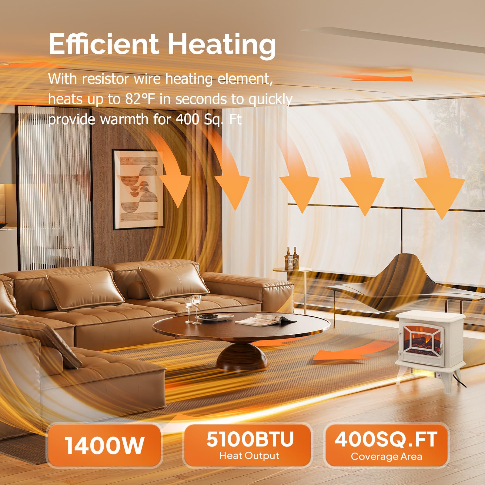 ROVSUN 20" High 1400W 120V Electric Fireplace Stove Milky White