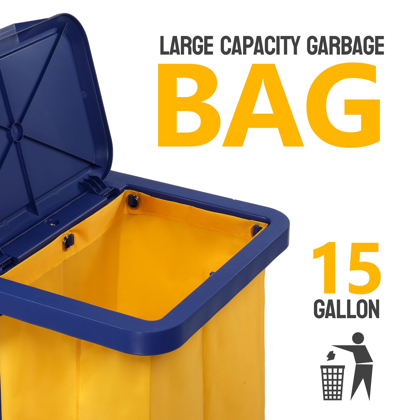 3-Tier 500 LBS Capacity Janitorial Cart with 15 Gallon Bag Blue