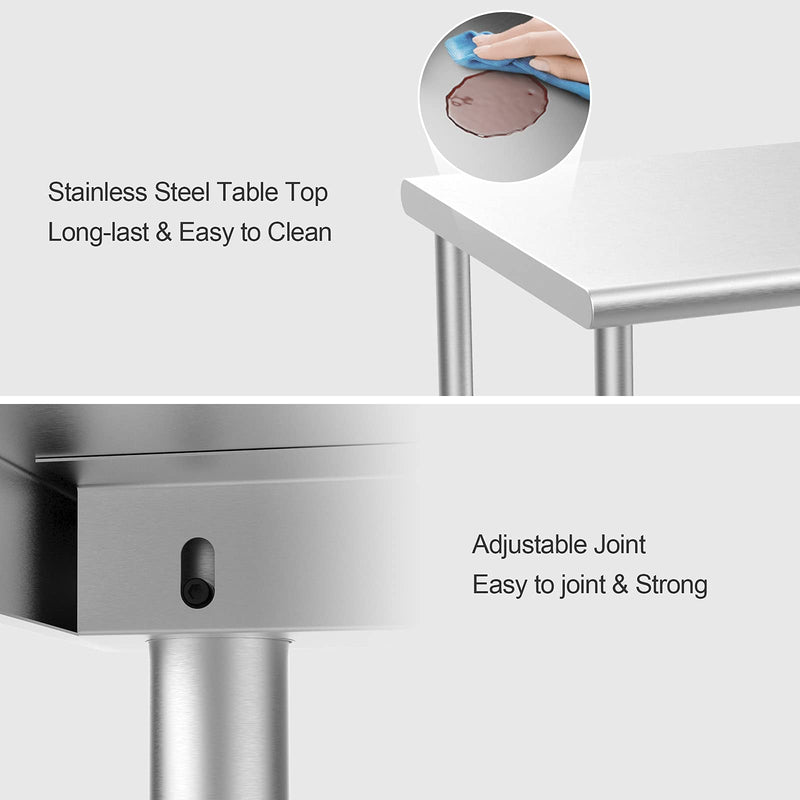 ROVSUN 36 x 24 Inch Stainless Steel Table with Undershelf