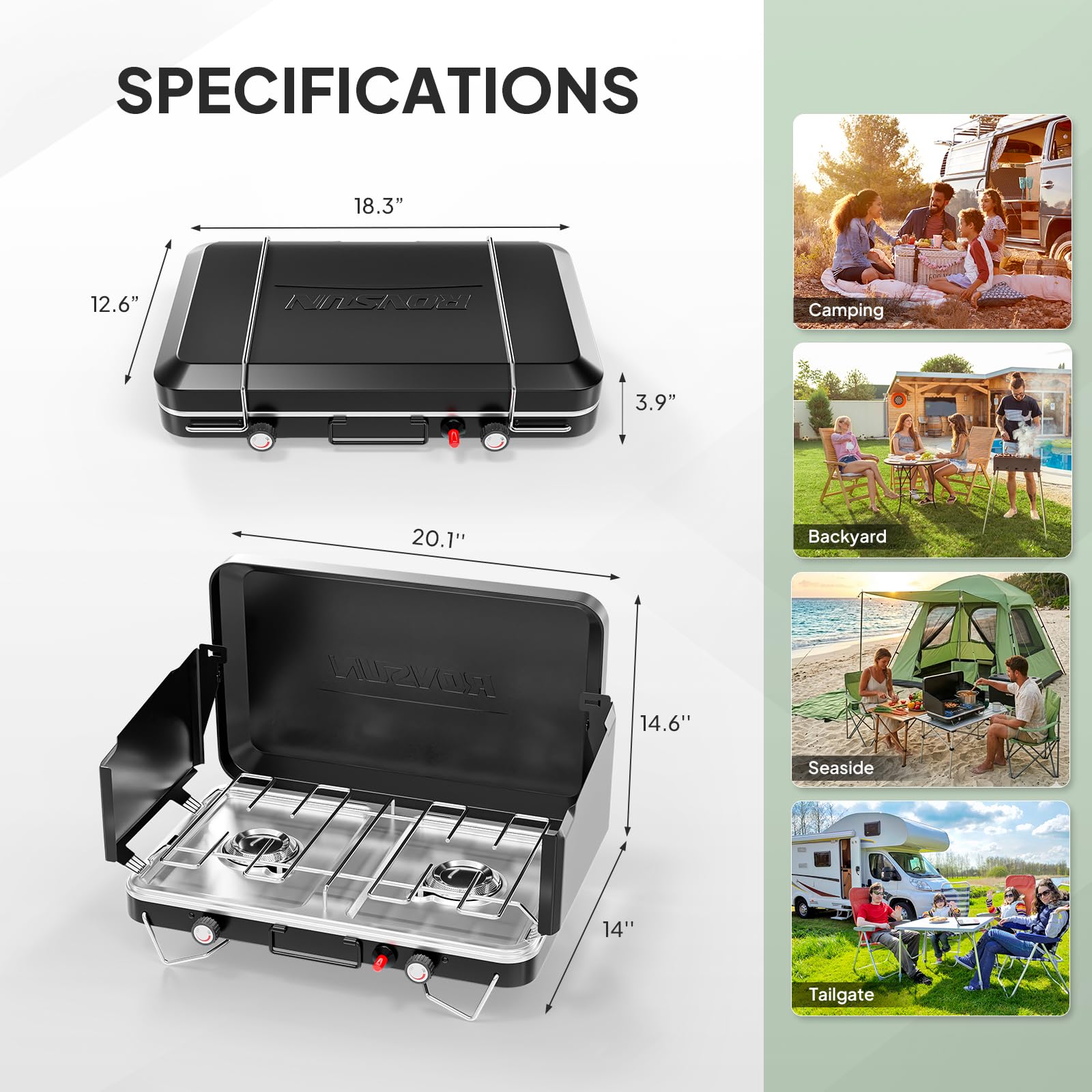 ROVSUN 2-Burner 20000 BTU Propane Camping Stove with Igniter