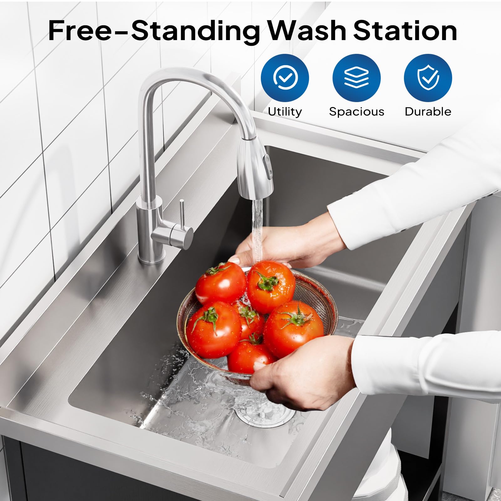 ROVSUN 36" x 20" Stainless Steel Utility Sink with Faucet