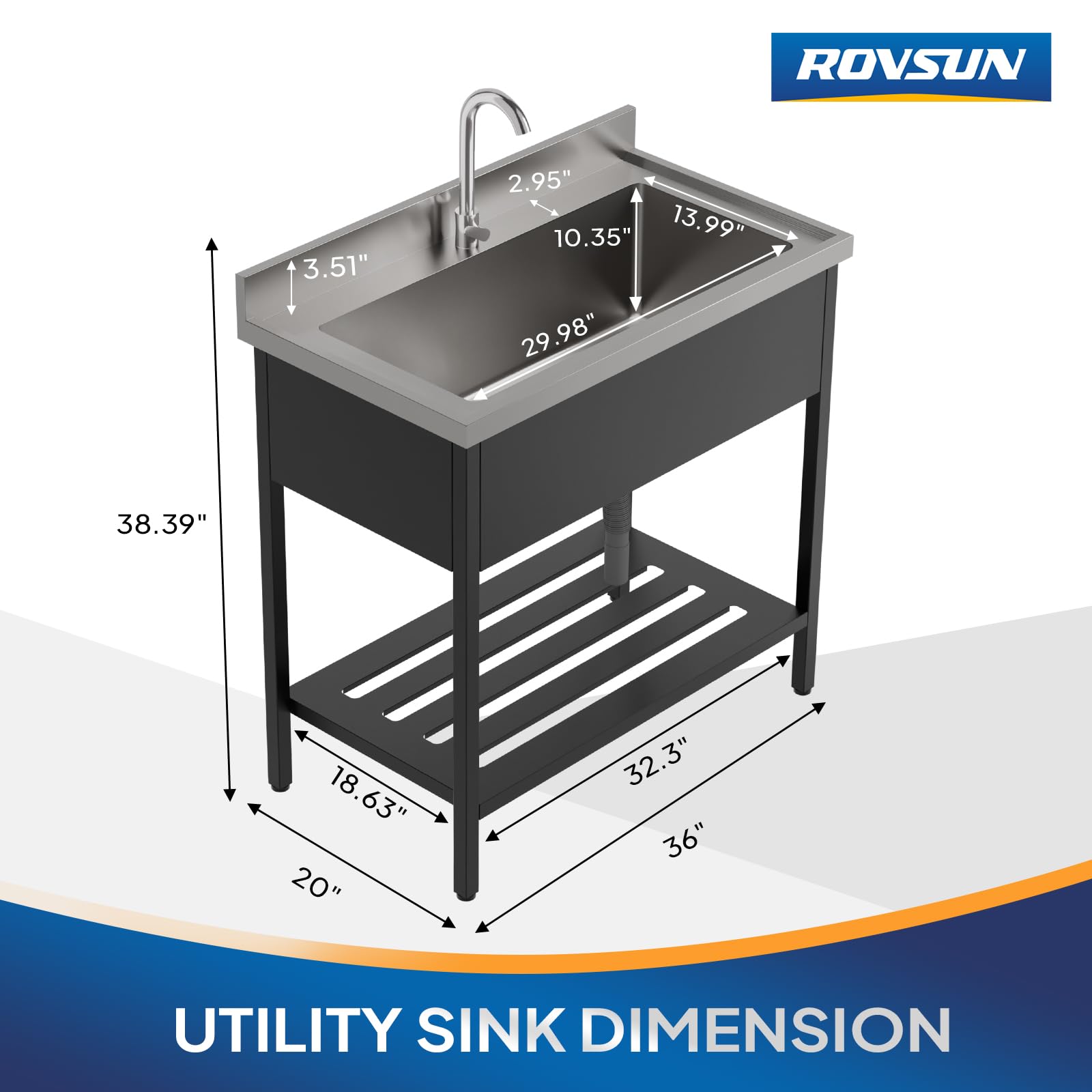 ROVSUN 36" x 20" Stainless Steel Utility Sink with Faucet