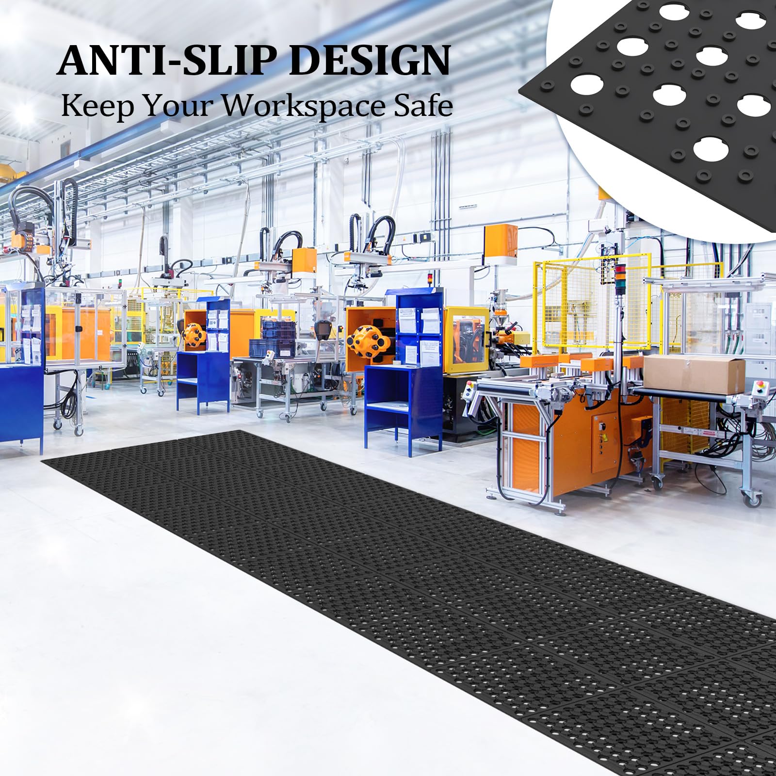 ROVSUN 36'' x 236''(3 x 20 FT) Rubber Floor Mat Anti-Fatigue Non-Slip with Holes