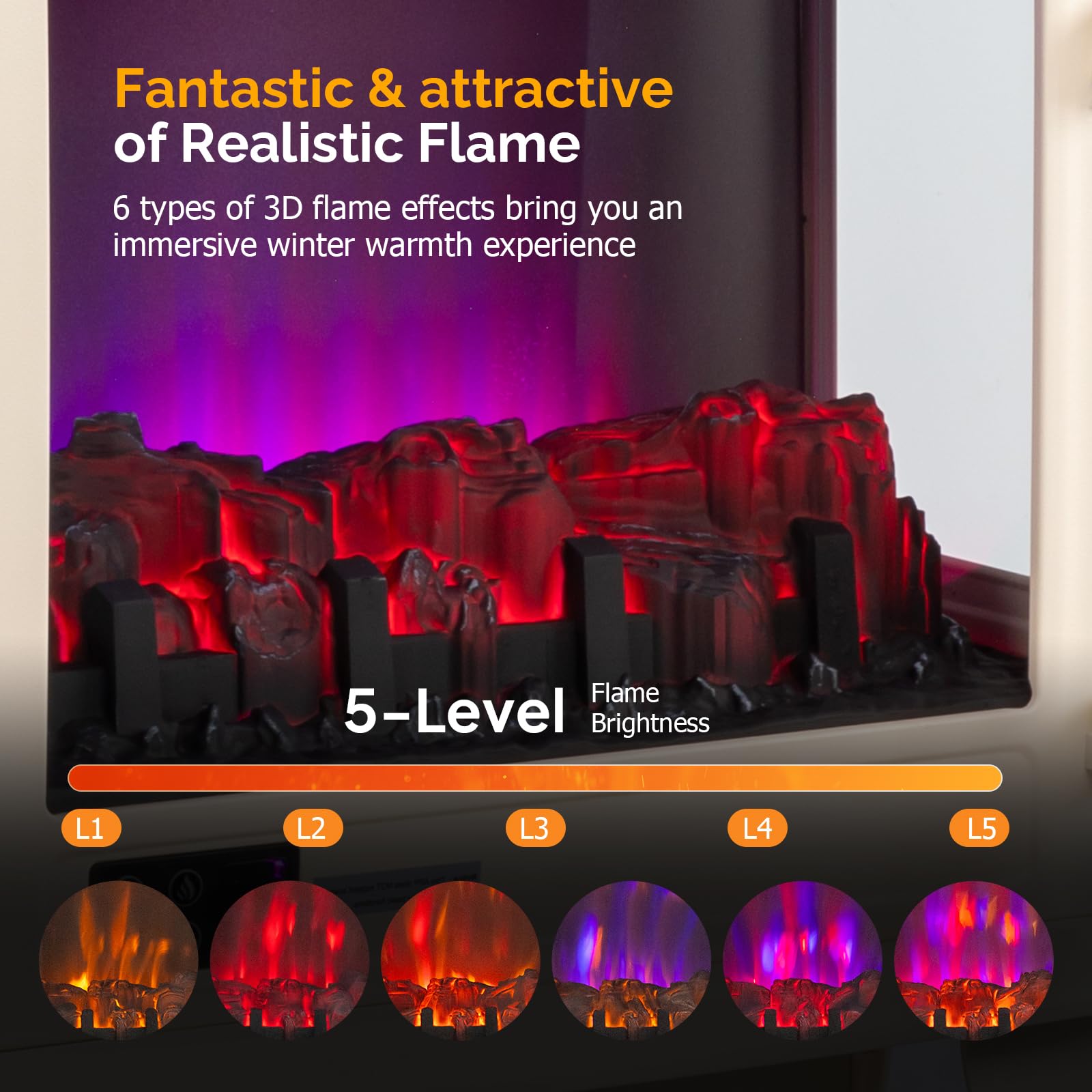 ROVSUN 23" High 1400W 120V Electric Fireplace Stove with Remote Black