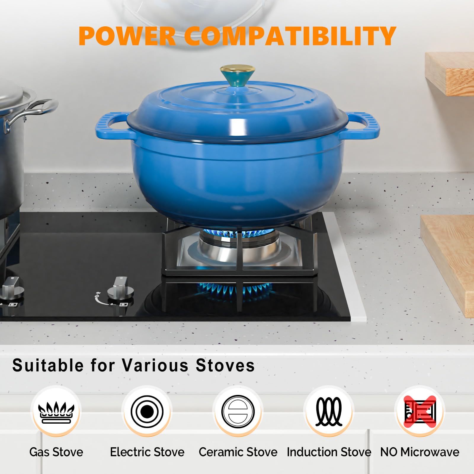 ROVSUN 7.5 QT Enameled Cast Iron Round Dutch Oven Blue