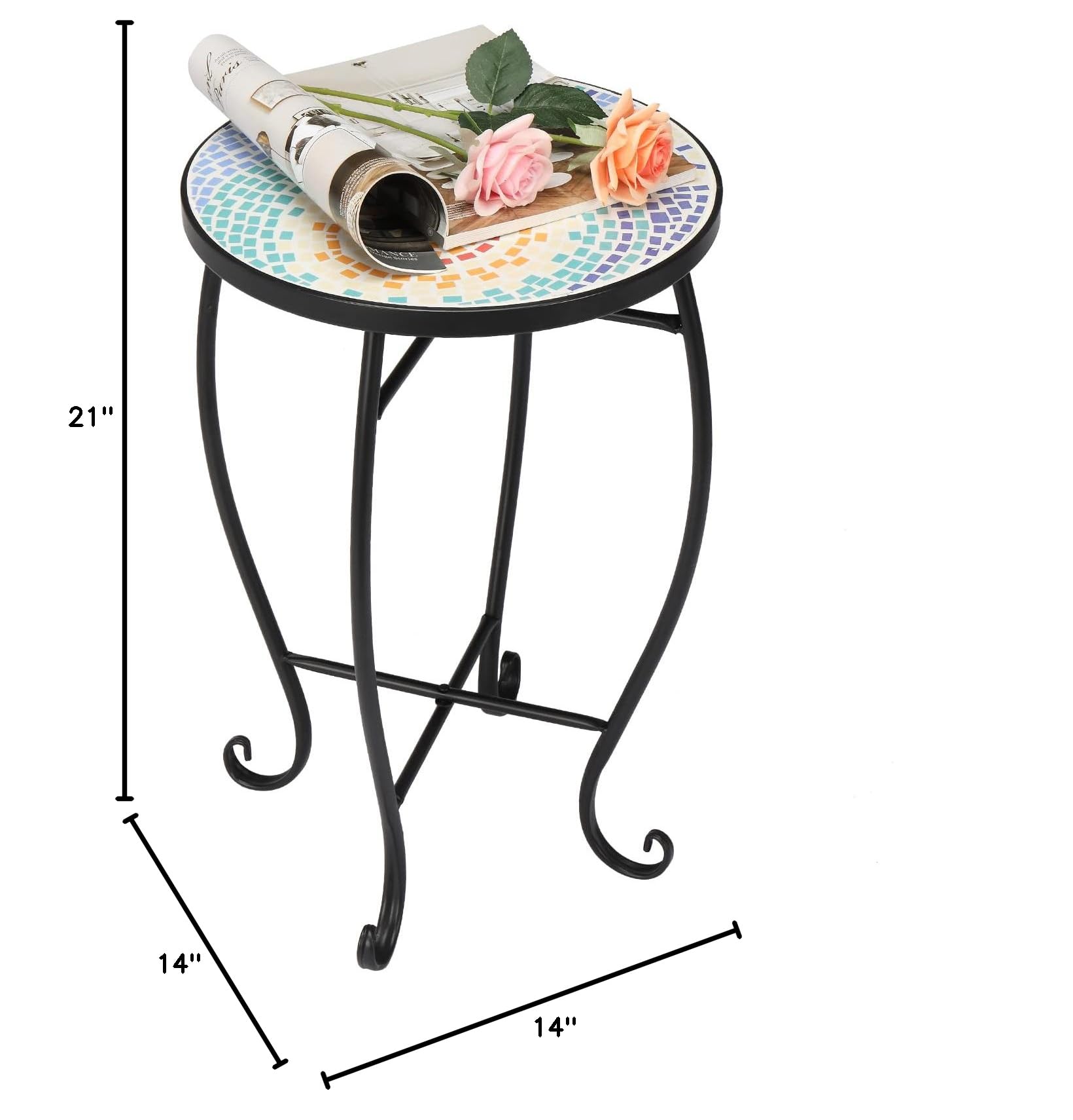 14" Round Mosaic Outdoor Side Table Blue Hawaii