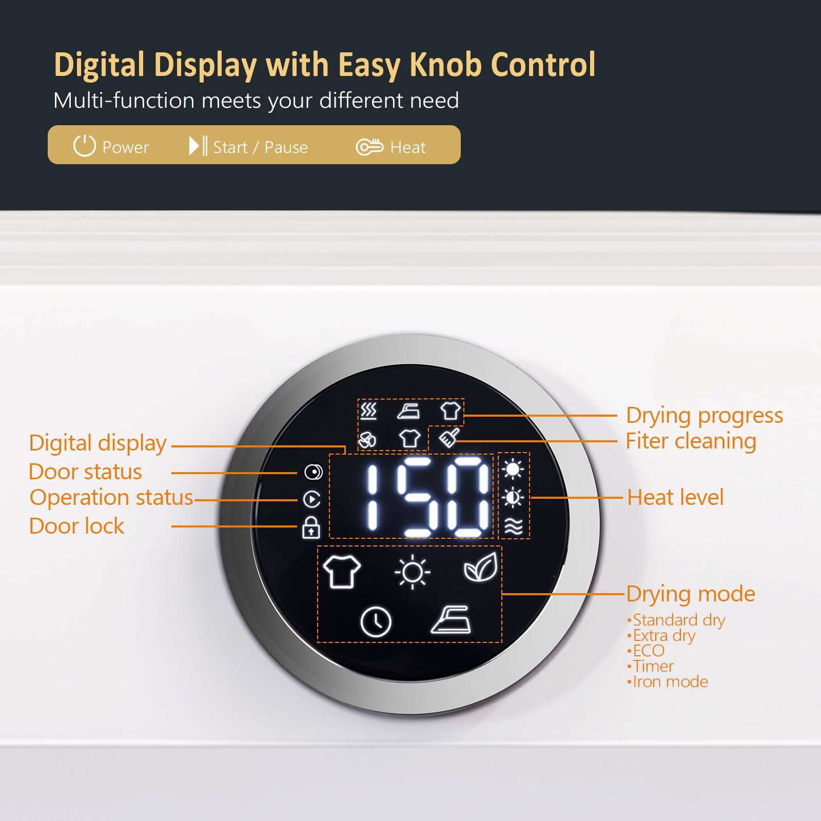 ROVSUN 1.8 Cu.Ft 1,020W 110V Tumble Clothes Dryer with Electronic Screen Control