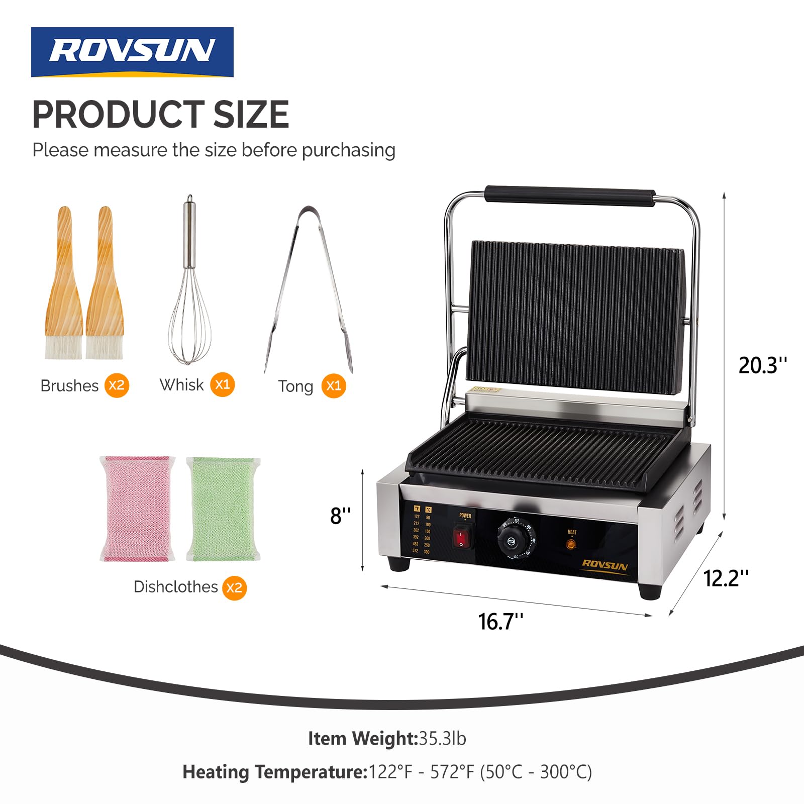 ROVSUN 17" 2200W 110V Commercial Panini Press Grill with Adjustable Temp