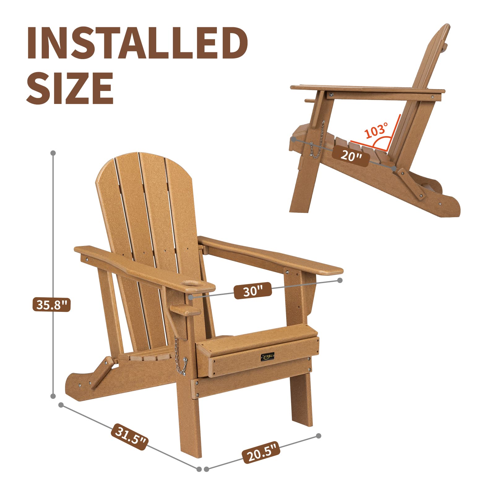 Plastic Folding HDPE Adirondack Chair with Cup Holder Teak