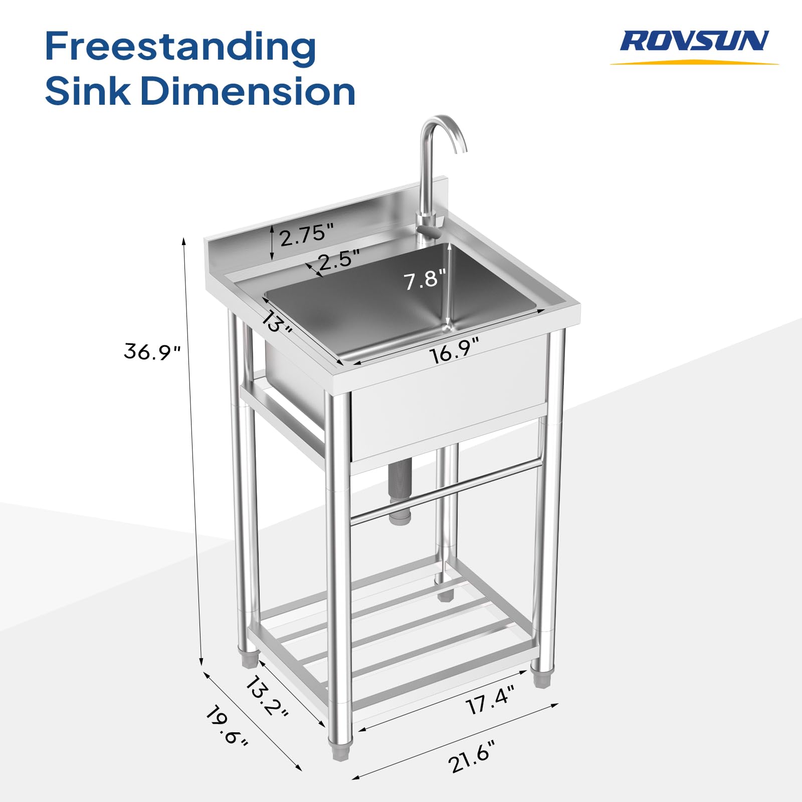ROVSUN 22" x 20" One Bowl Stainless Steel Sink with Faucet
