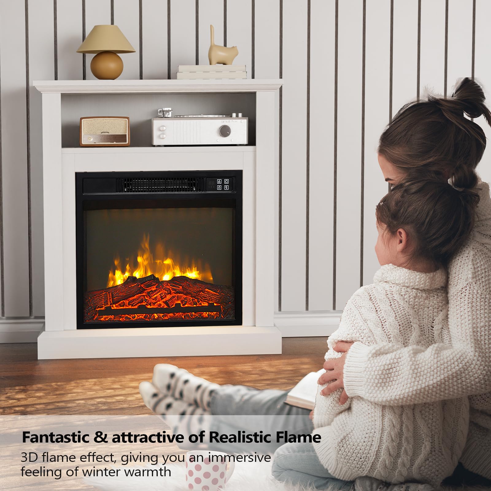 ROVSUN 30'' High 1400W 120V Electric Fireplace with Mantel & Remote