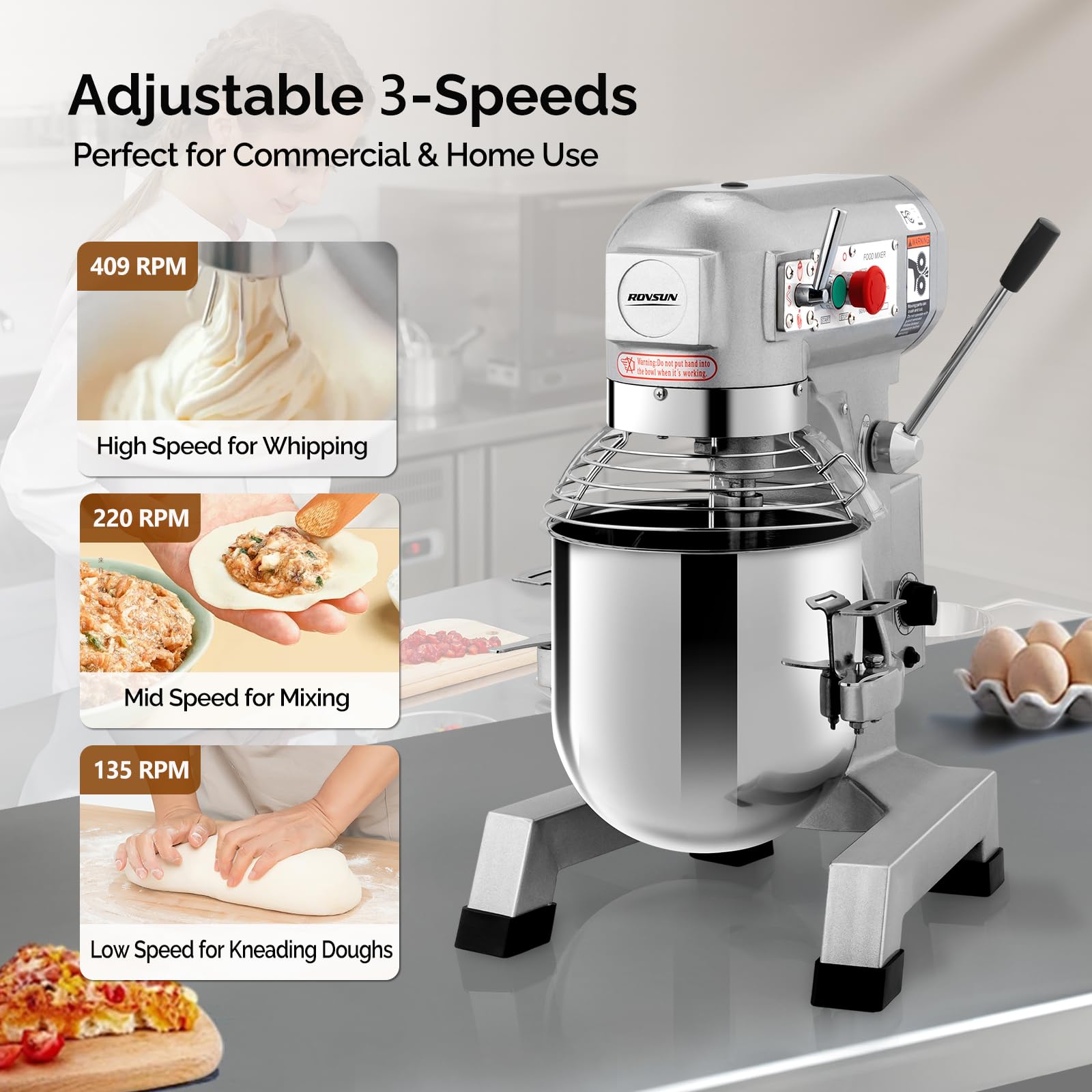 ROVSUN 20 QT 550W 110V Commercial Dough Mixer with 3 Speed