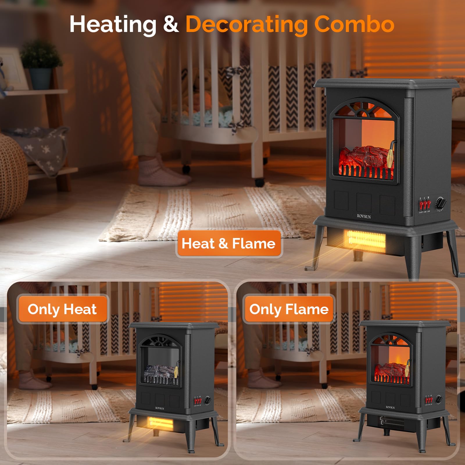 ROVSUN 22" High 1500W 120V Electric Fireplace Stove Black