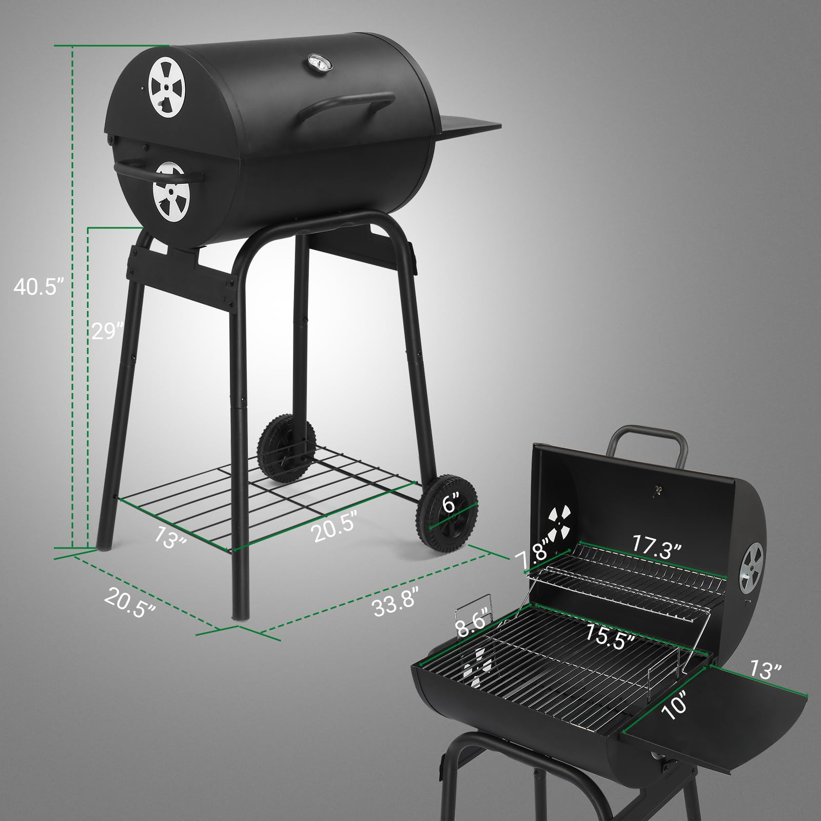 VINGLI Barrel Charcoal Grill with Side Table