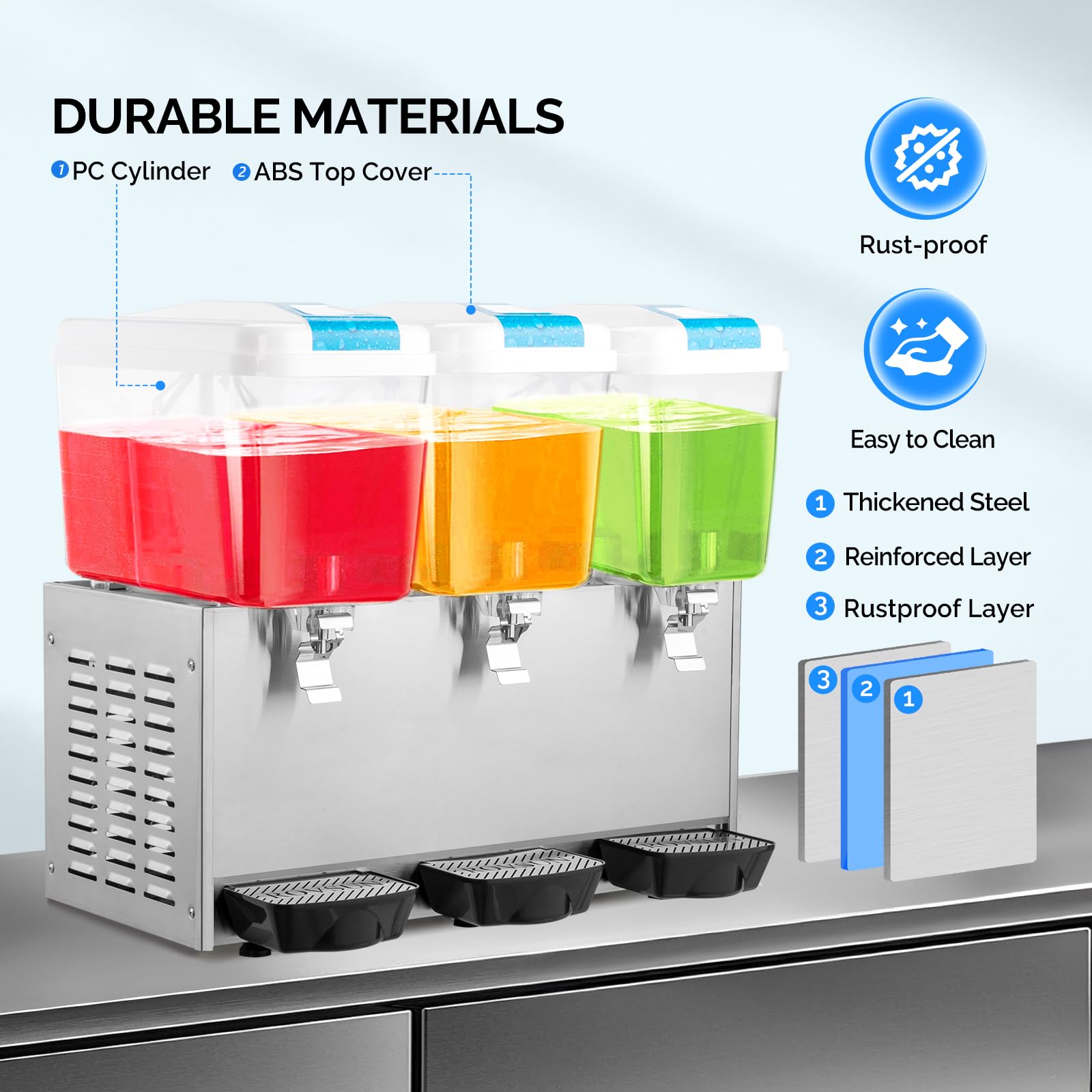 ROVSUN 14.4 Gallon 325W 110V 3 Tank Refrigerated Beverage Dispenser for Juice & Cold Drink