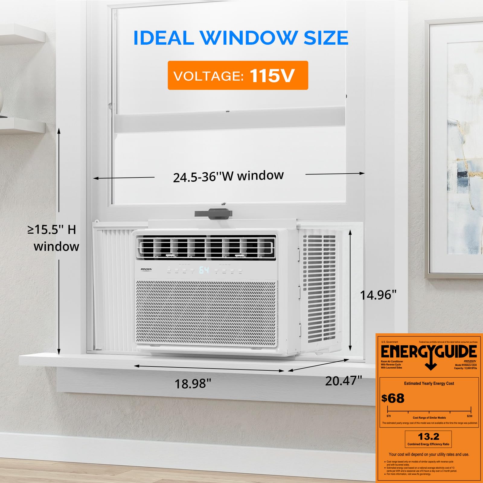 ROVSUN 11000 BTU 115V Inverter Window Air Conditioner with Heat & Install Kit