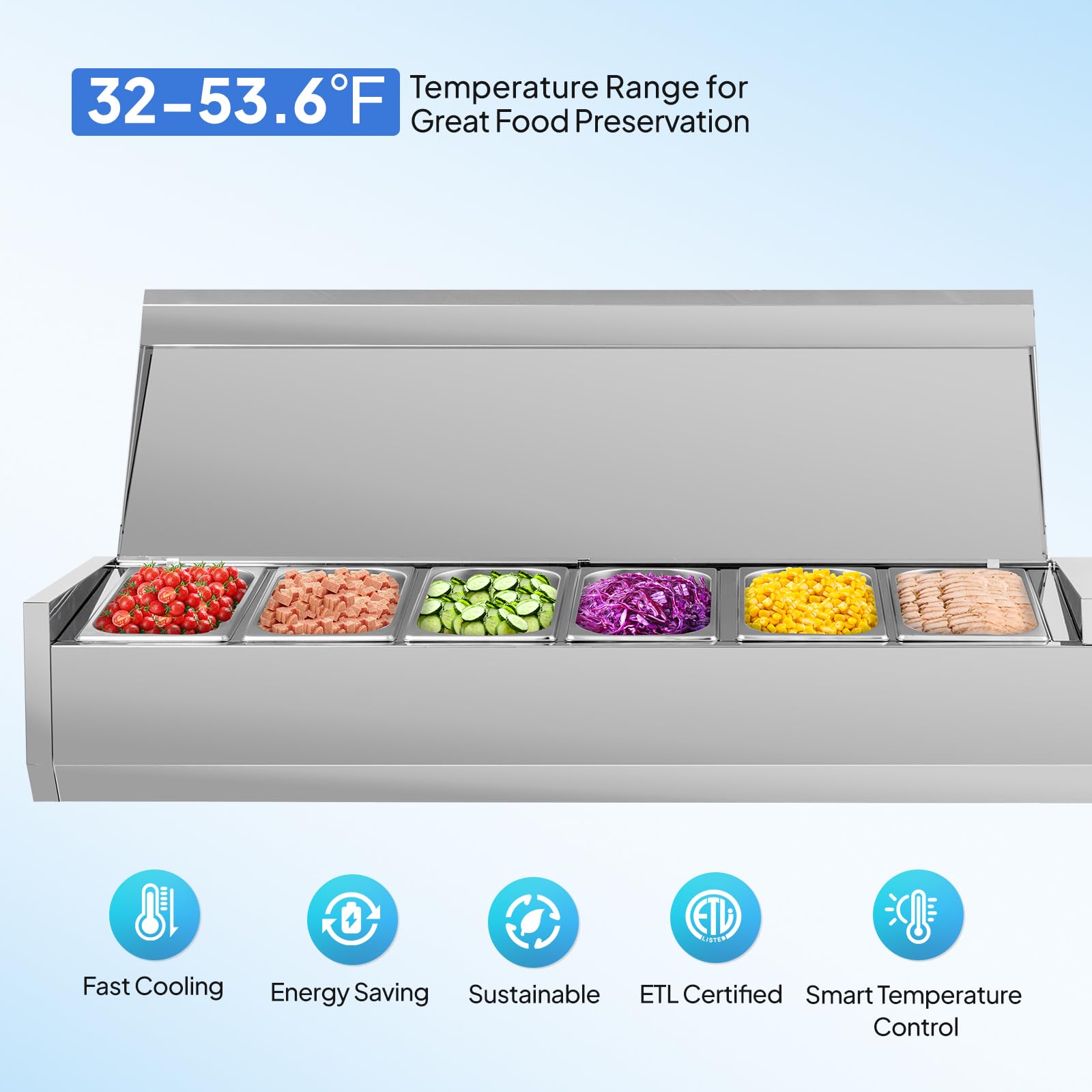ROVSUN 59" 150W 110V Refrigerated Prep Rail Countertop