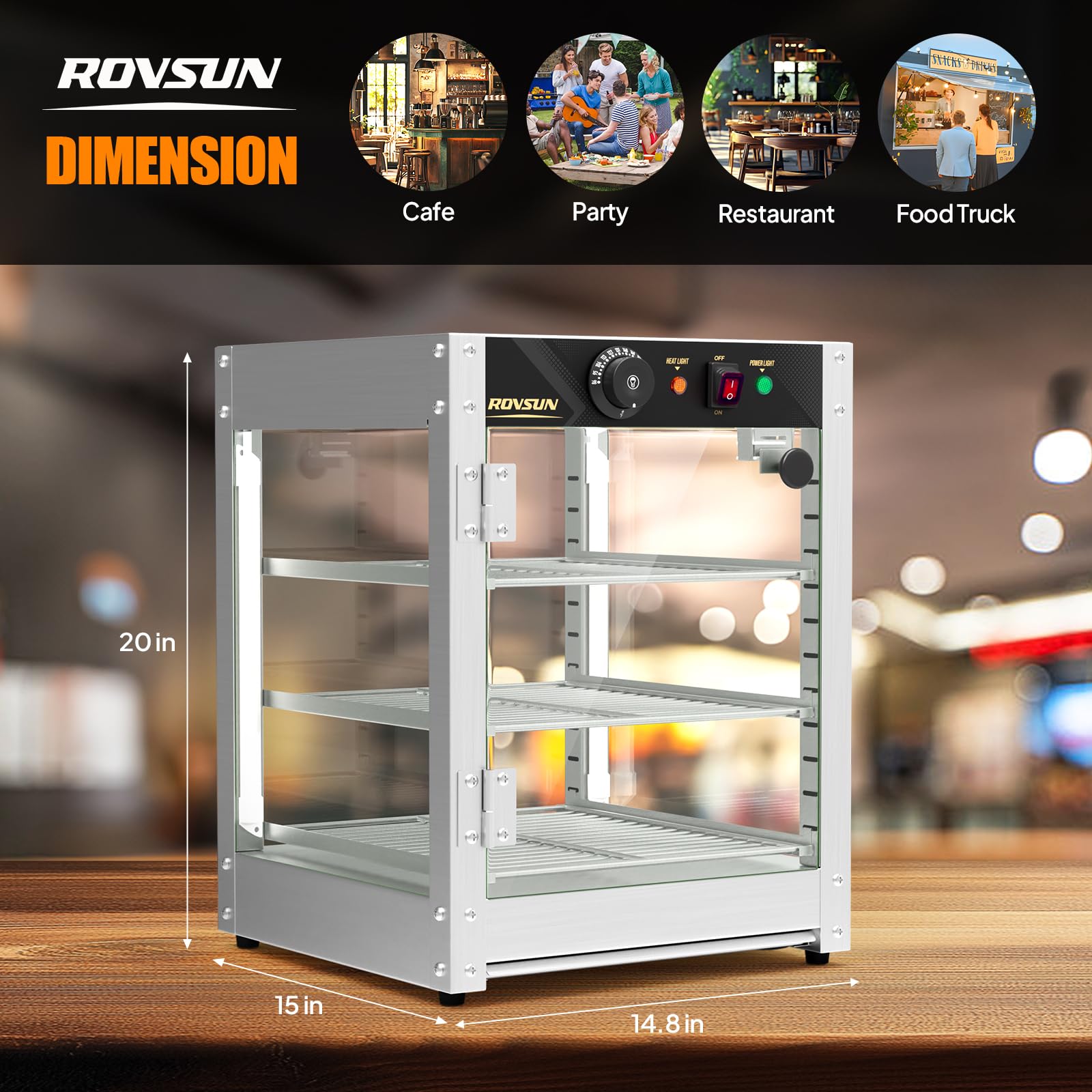 ROVSUN 3-Tier 15" 800W 110V Food Warmer Cabinet for Pizza, Pretzel